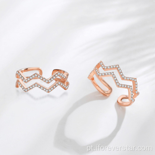 Rose Gold Fine Jewelry 925 Anéis de Prata Zircão